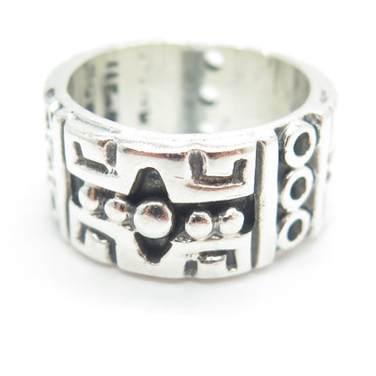 925 Sterling Silver Vintage Mexico Beaded Ethnic Band Ring Size 7.5