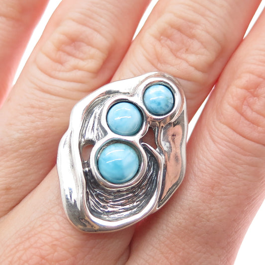 HAGIT GORALI 925 Sterling Silver Vintage Israel Larimar Modernist Ring Size 7