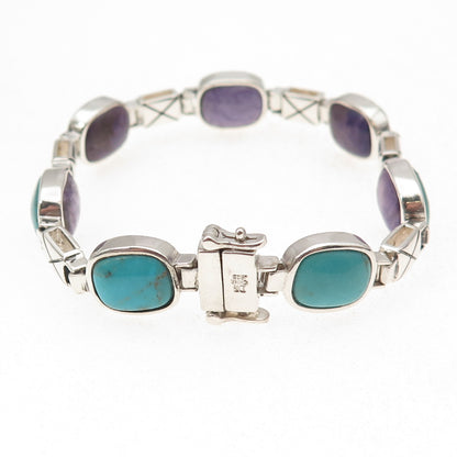 Jay King Desert Rose Sterling Vintage Turquoise Charoite Dual Sided Bracelet 6"
