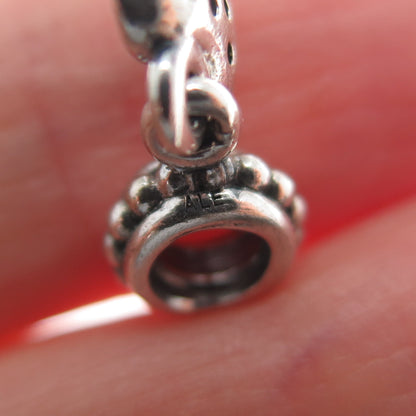 PANDORA 925 Sterling Silver Pink Round-Cut Shaped C Z Heart Dangle Charm