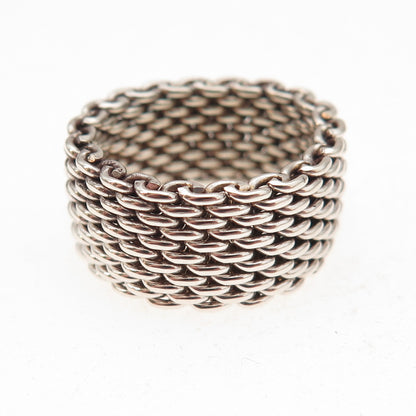 Tiffany & Co. 925 Sterling Silver Vintage Somerset Mesh Ring Size 6.75