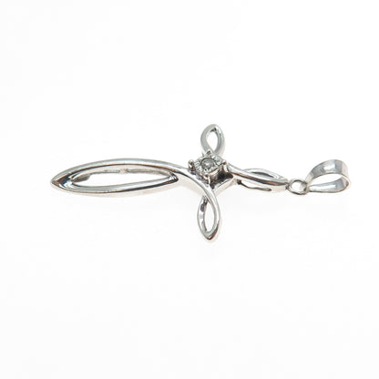 925 Sterling Silver Real Round-Cut Diamond Cross Charm Pendant