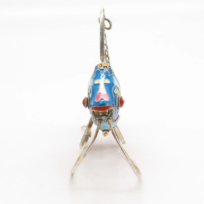 925 Sterling Silver Colorful Enamel Antique Articulated Chinese Koi Fish Fob