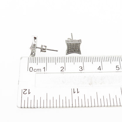 925 Sterling Silver Round-Cut C Z Princess Square Stud Earrings
