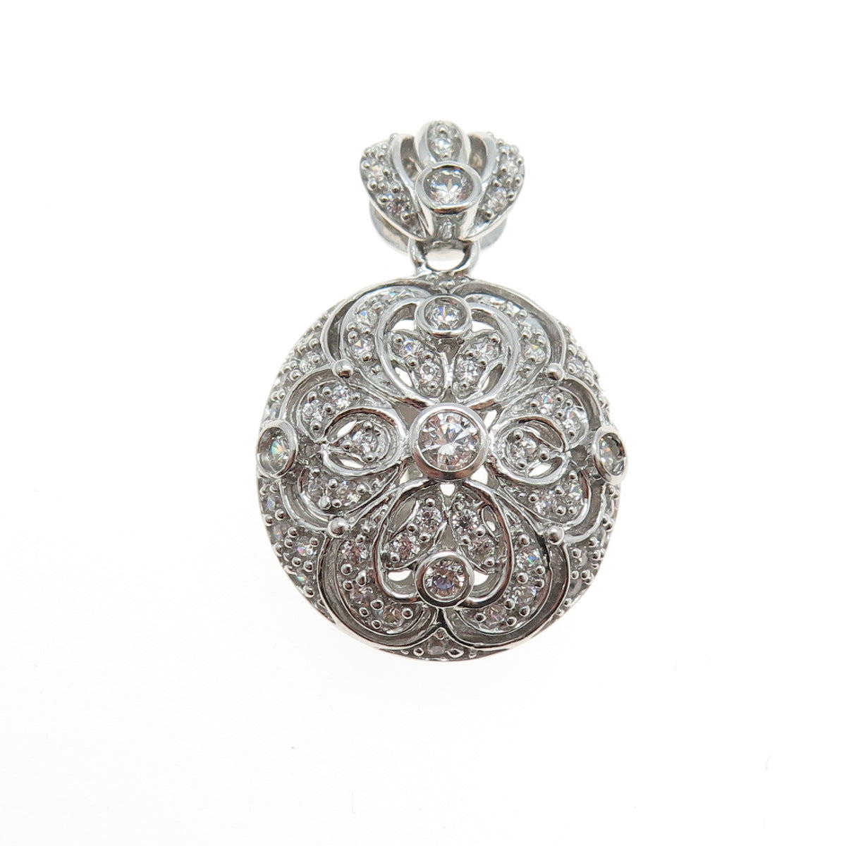 MEDA 925 Sterling Silver Round-Cut C Z Floral Pendant