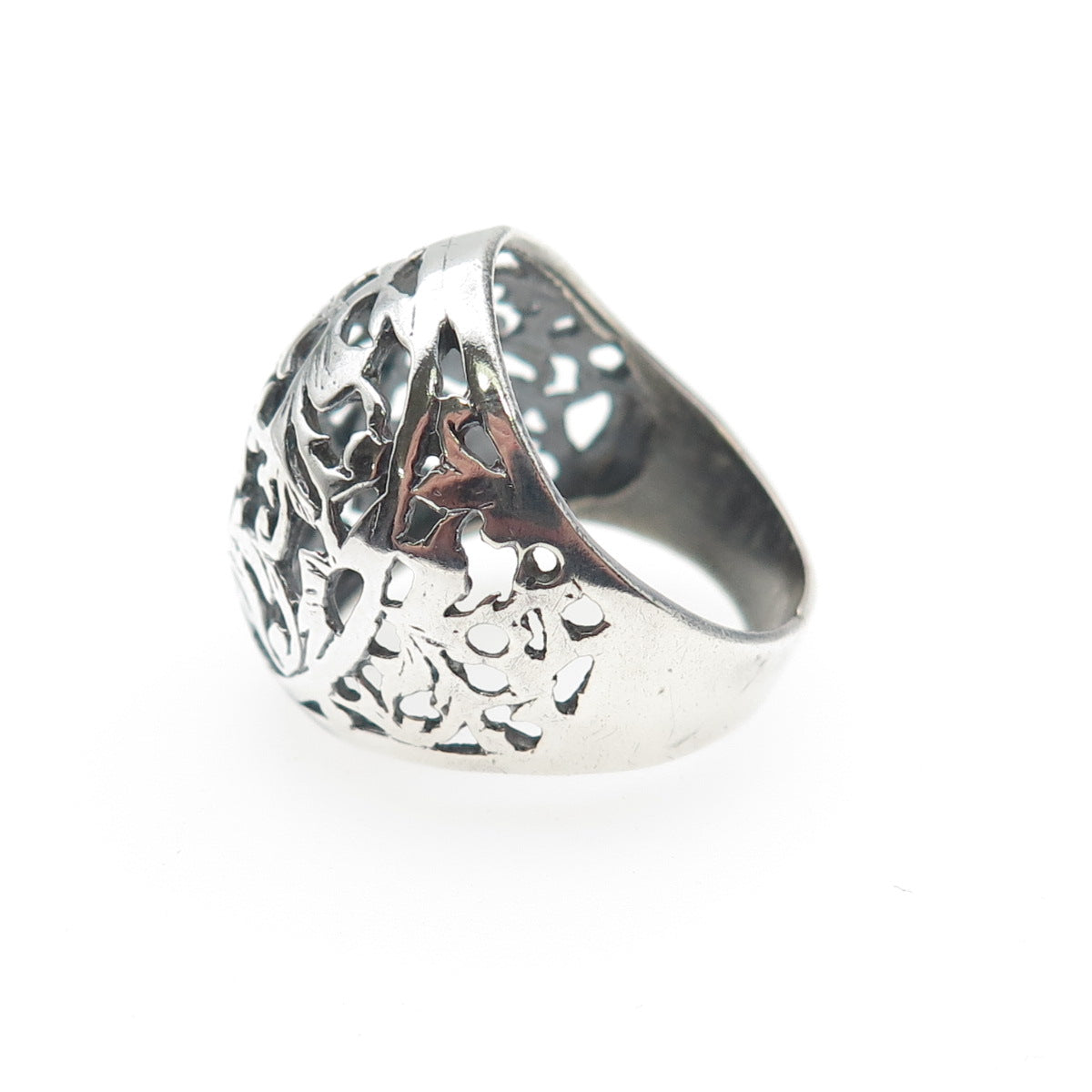 925 Sterling Silver Vintage Modernist Flower Dome Oxidized Ring Size 5.75