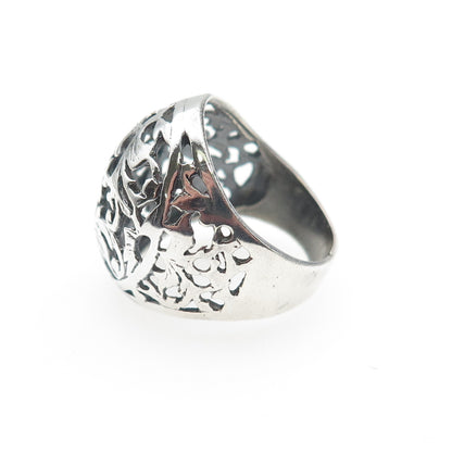 925 Sterling Silver Vintage Modernist Flower Dome Oxidized Ring Size 5.75