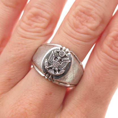 Dee Bee 925 Sterling Silver Antique WWII US Army Military Signet Ring Size 10
