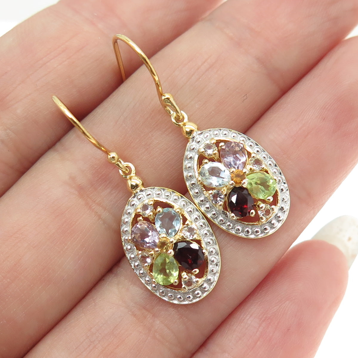 DEE BERKLEY Sterling Silver Gold Plated Topaz Amethyst Garnet Peridot Earrings