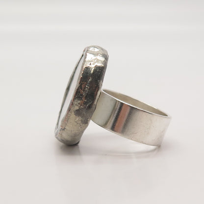 925 Sterling Silver Antique Ceramic Hand-Painted Floral Ring Size 8