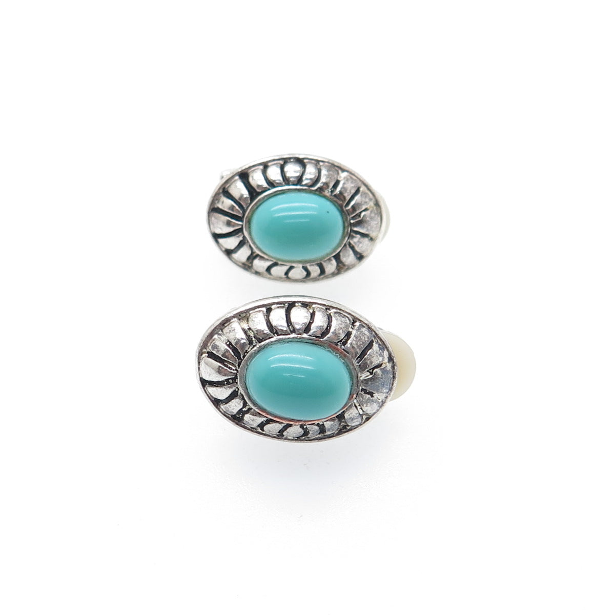 Old Pawn 925 Sterling Silver Vintage Lone Mountain Turquoise Clip On Earrings