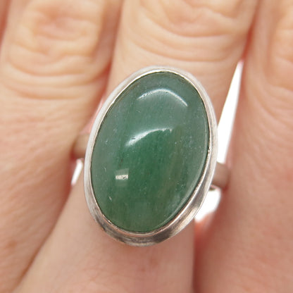 925 Sterling Silver Vintage Real Cabochon Aventurine Modernist Ring Size 8