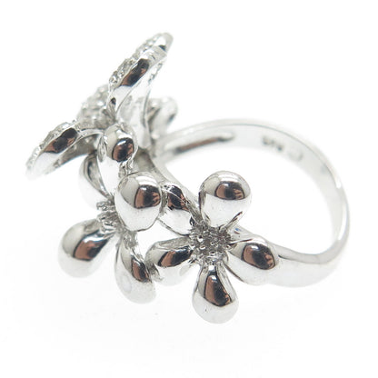 925 Sterling Silver Round-Cut Shaped C Z Flower Blossom Ring Size 7.25