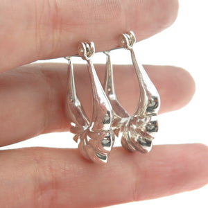 900 Coin Silver Vintage Ribbed Hinged Earrings