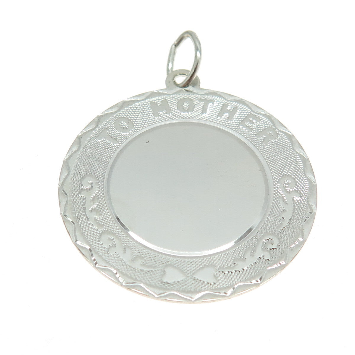 CREA 925 Sterling Silver Vintage "To Mother" Round Tag Pendant