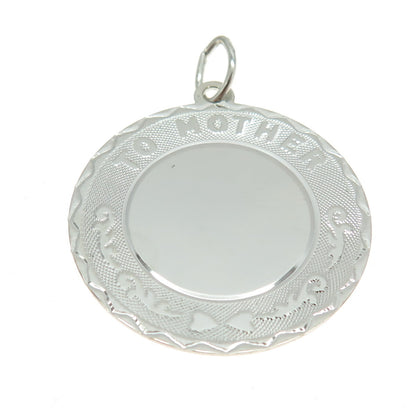 CREA 925 Sterling Silver Vintage "To Mother" Round Tag Pendant