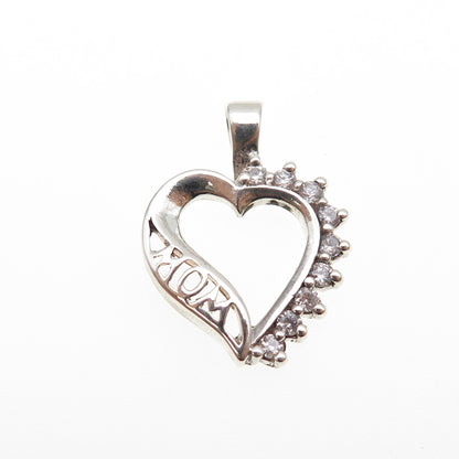 925 Sterling Silver Round-Cut C Z Mom Heart Mini Charm Pendant