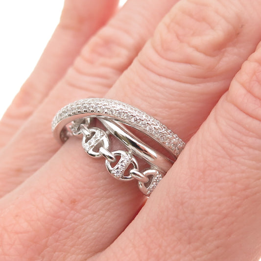 925 Sterling Silver Round-Cut C Z Multi-Chain Crisscross Ring Size 9.25