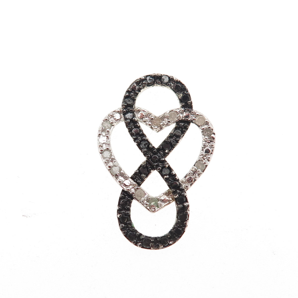 Charles Winston Sterling Real Black & White Diamond Heart Infinity Slide Pendant