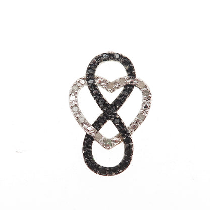 Charles Winston Sterling Real Black & White Diamond Heart Infinity Slide Pendant