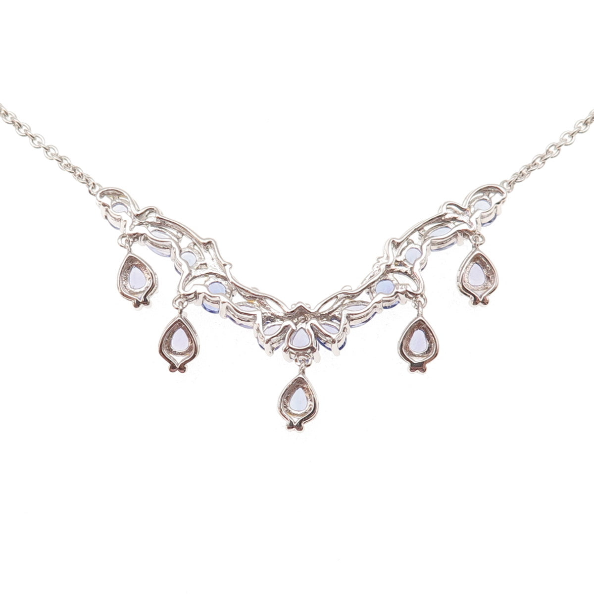 925 Sterling Silver 2-Tone Real Multi-Cut Tanzanite Cable Chain Necklace 18"