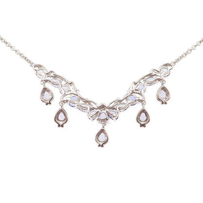 925 Sterling Silver 2-Tone Real Multi-Cut Tanzanite Cable Chain Necklace 18"