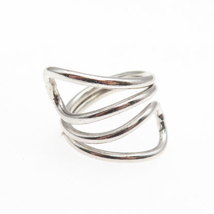 925 Sterling Silver Vintage Modernist Adjustable Bypass Ring Size 8.25