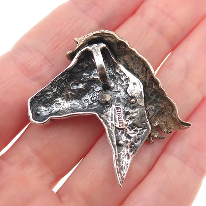 925 Sterling Silver 2-Tone Vintage Horse Oxidized Slide Pendant