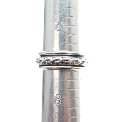 925 Sterling Silver Vintage Mexico Braided Rotating Band Oxidized Ring Size 7.25