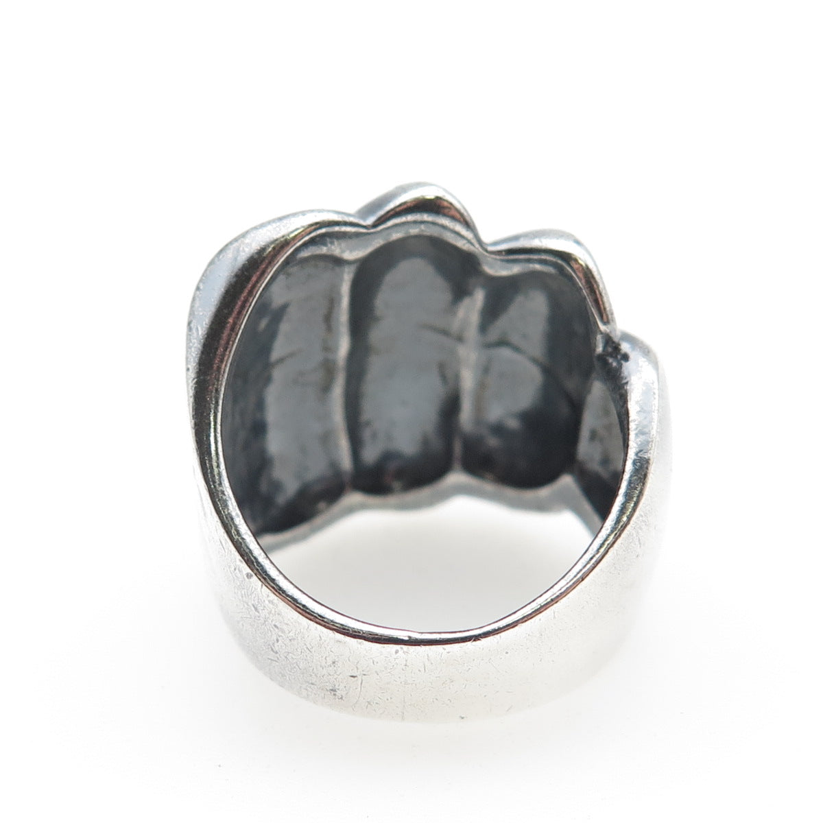 925 Sterling Silver Vintage Mexico Modernist Ribbed Dome Oxidized Ring Size 6.75