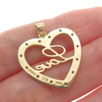 HAN 925 Sterling Silver Gold Plated Real Diamond Love Heart Minimalist Pendant