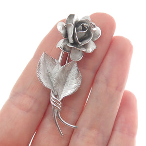 SILVERMAN BROTHERS 925 Sterling Silver Antique Art Deco Rose Flower Pin Brooch