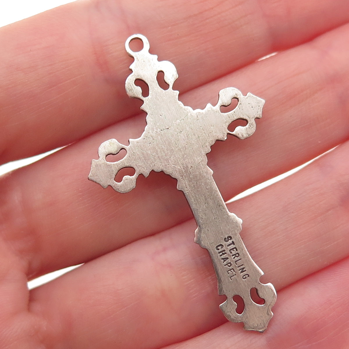 Chapel 925 Sterling Silver Antique Art Deco Crucifix Cross Charm Pendant