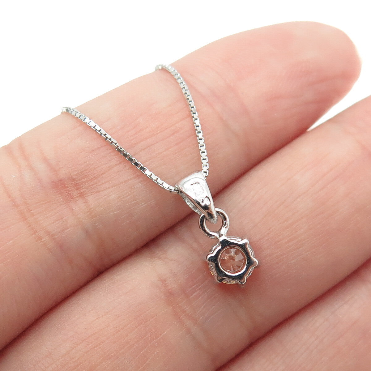 925 Sterling Silver Italy Swarovski Imperial-Crystal Box Chain Necklace 16-18"
