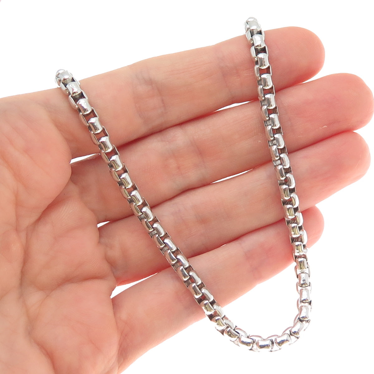 925 Sterling Silver Vintage Italy Round Box Chain Necklace 20"