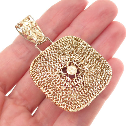 Yoel Deil Sterling Silver Gold Plated Vintage Real Carnelian Filigree Pendant
