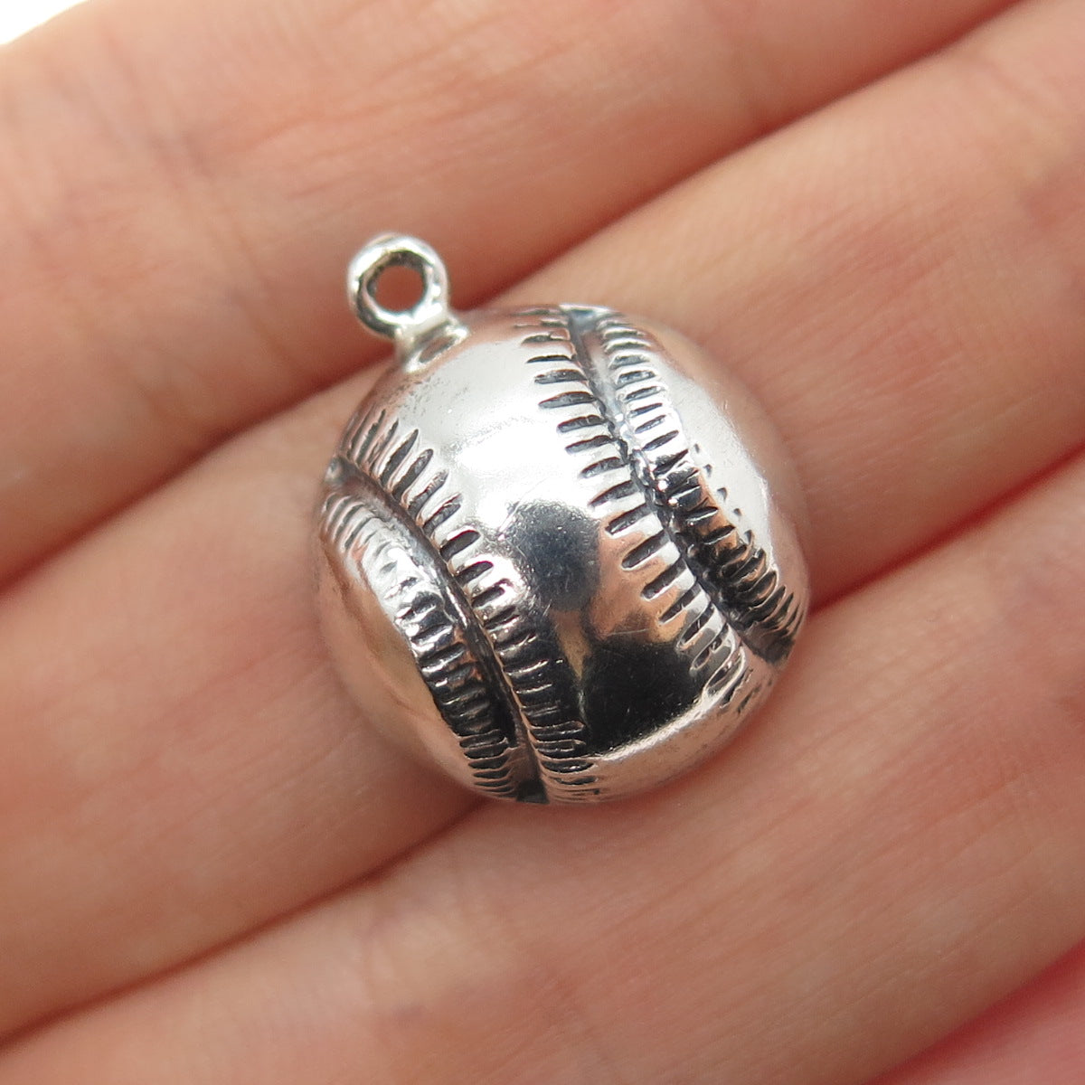925 Sterling Silver Vintage Baseball Oxidized Mini Charm Pendant