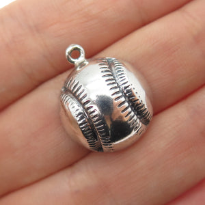 925 Sterling Silver Vintage Baseball Oxidized Mini Charm Pendant