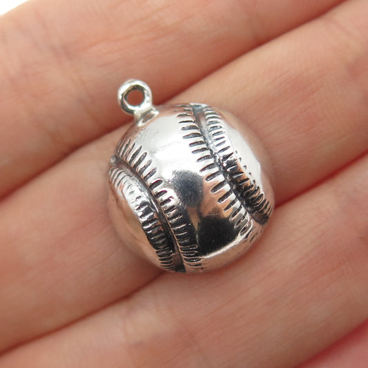 925 Sterling Silver Vintage Baseball Oxidized Mini Charm Pendant