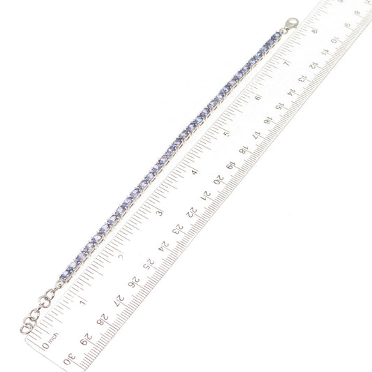 925 Sterling Silver Real Oval-Cut Tanzanite Tennis Link Bracelet 7-8"