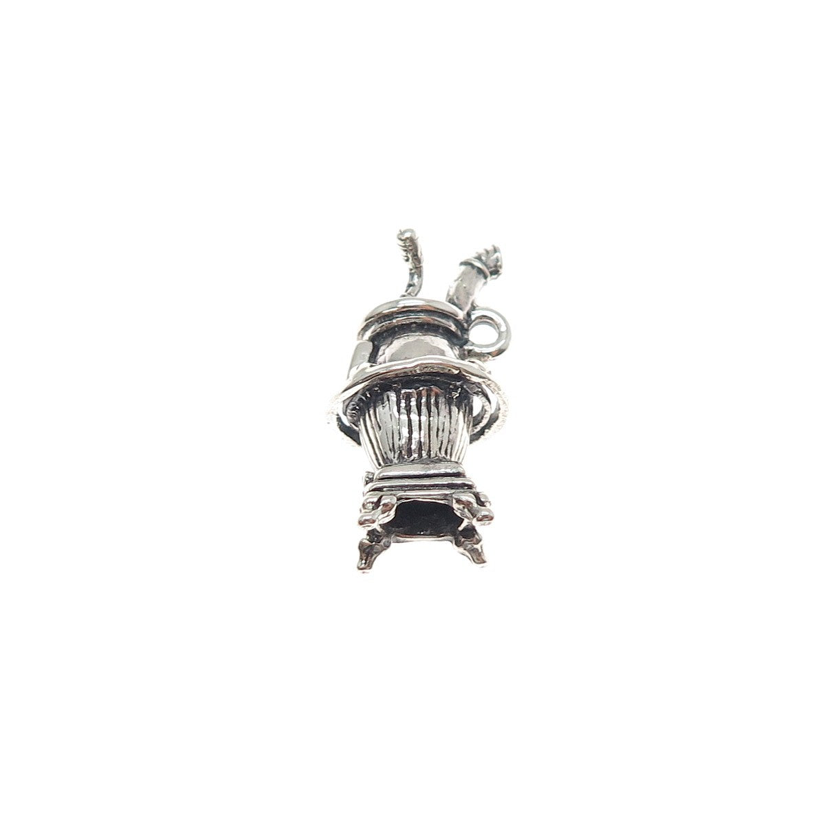 925 Sterling Silver Vintage Potbelly Stove Oxidized 3D Charm Pendant