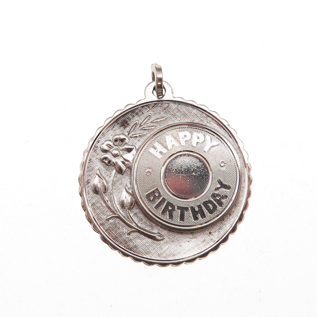 925 Sterling Silver Vintage Happy Birthday Flower Charm Pendant