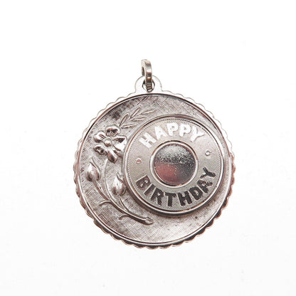 925 Sterling Silver Vintage Happy Birthday Flower Charm Pendant