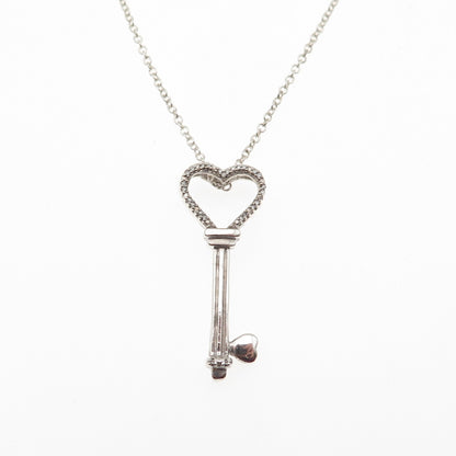Charles Winston Sterling Silver Real Diamond Heart Key Cable Chain Necklace 18"