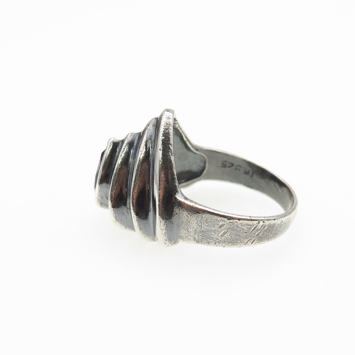 925 Sterling Silver Vintage Real Amethyst Modernist Oxidized Ring Size 7