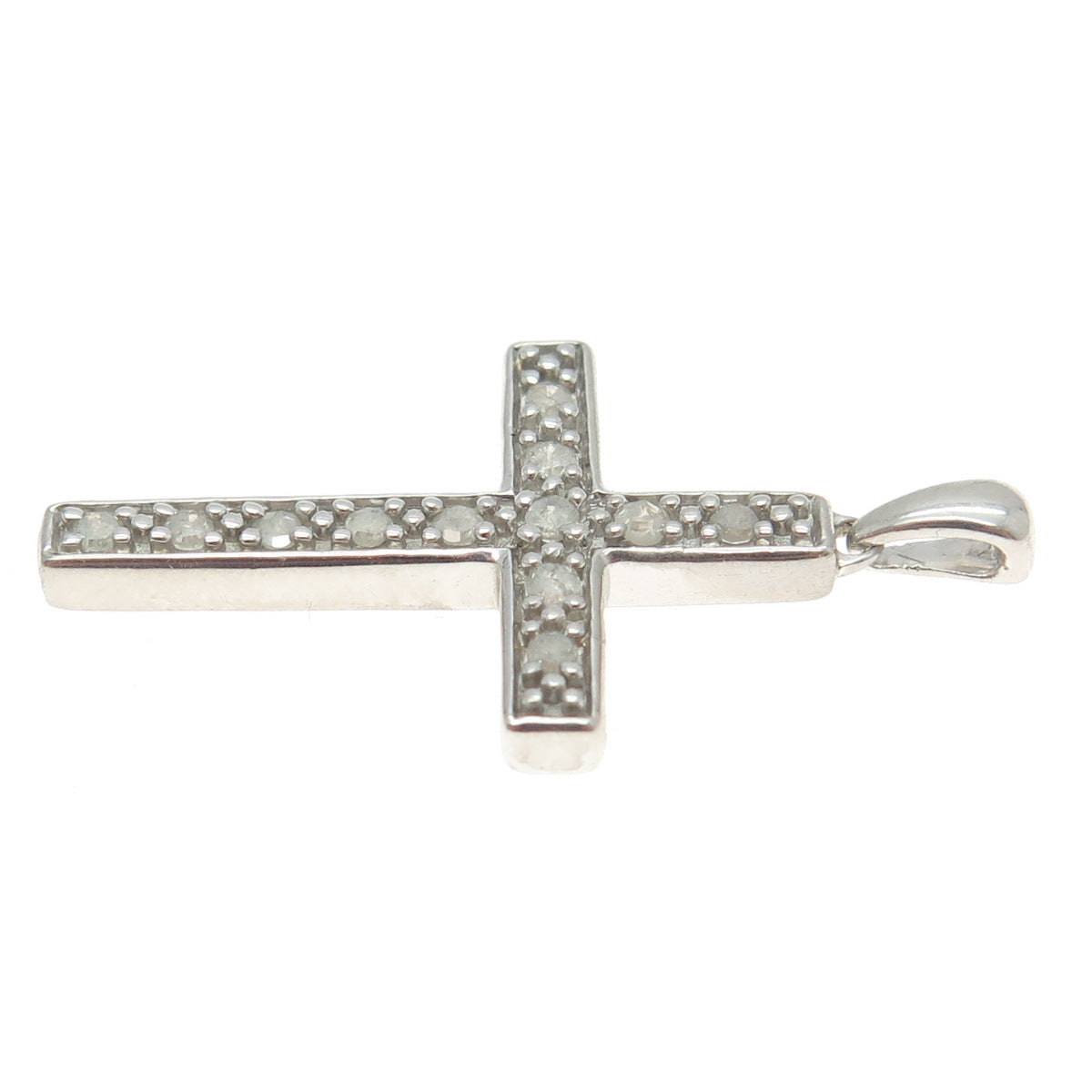 925 Sterling Silver Real Round-Cut Diamond Cross Pendant