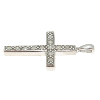 925 Sterling Silver Real Round-Cut Diamond Cross Pendant