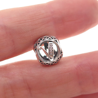 Pandora 925 Sterling Silver C Z Letter V Slide Bead Charm