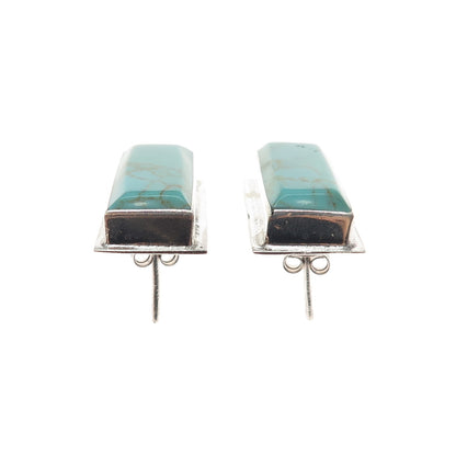 925 Sterling Silver Vintage Mexico Real Tyrone Turquoise Modernist Earrings