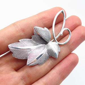 925 Sterling Silver Vintage BEAU Textured Leaf Pin Brooch